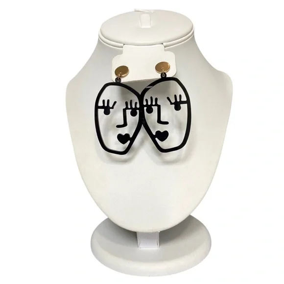 🍭5 for $20🍭 Black Acrylic Abstract Face Stud Earrings CC - Picture 2 of 5